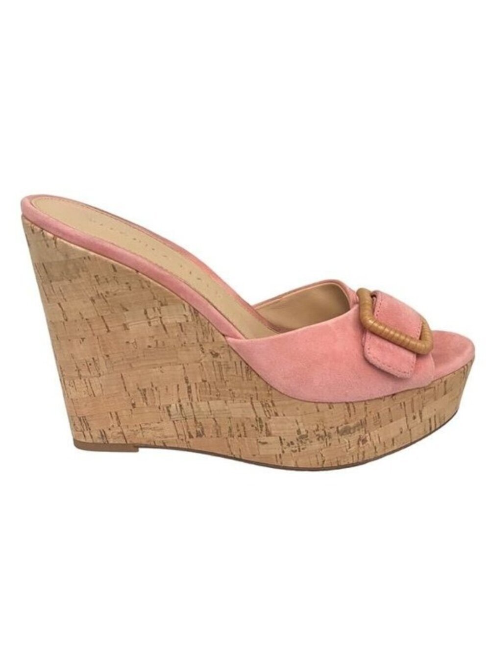 Veronica Beard Pink Suede Wedge with Cork Platform Buckle Accent Size 6.5